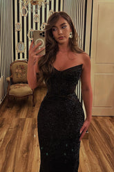 Charming Black Mermaid Sweetheart Sleeveless Sequined Beading Long Tulle Evening Dress